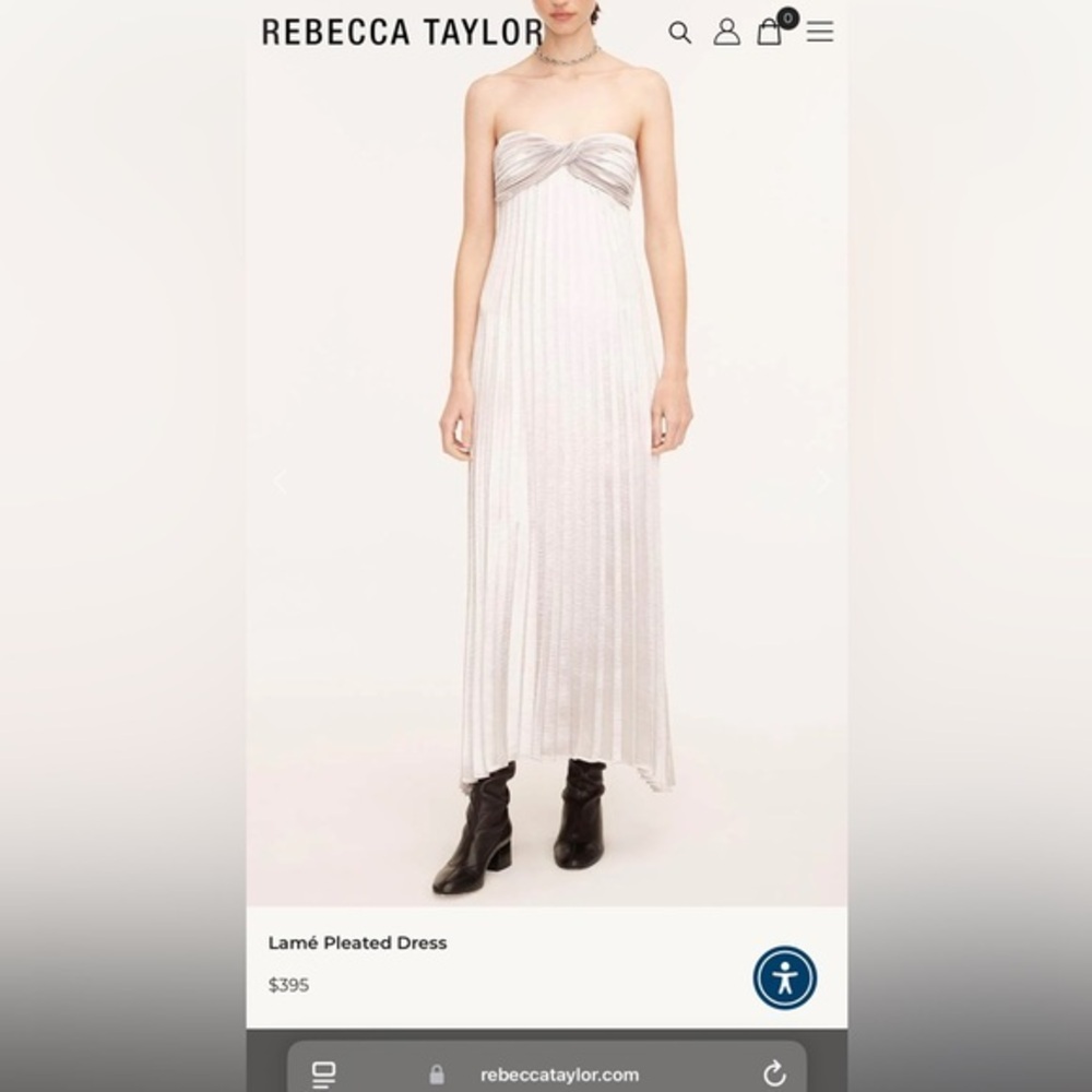 silver lamé maxi dress Rebecca Taylor pleated  size 14 nwt mermaidcore